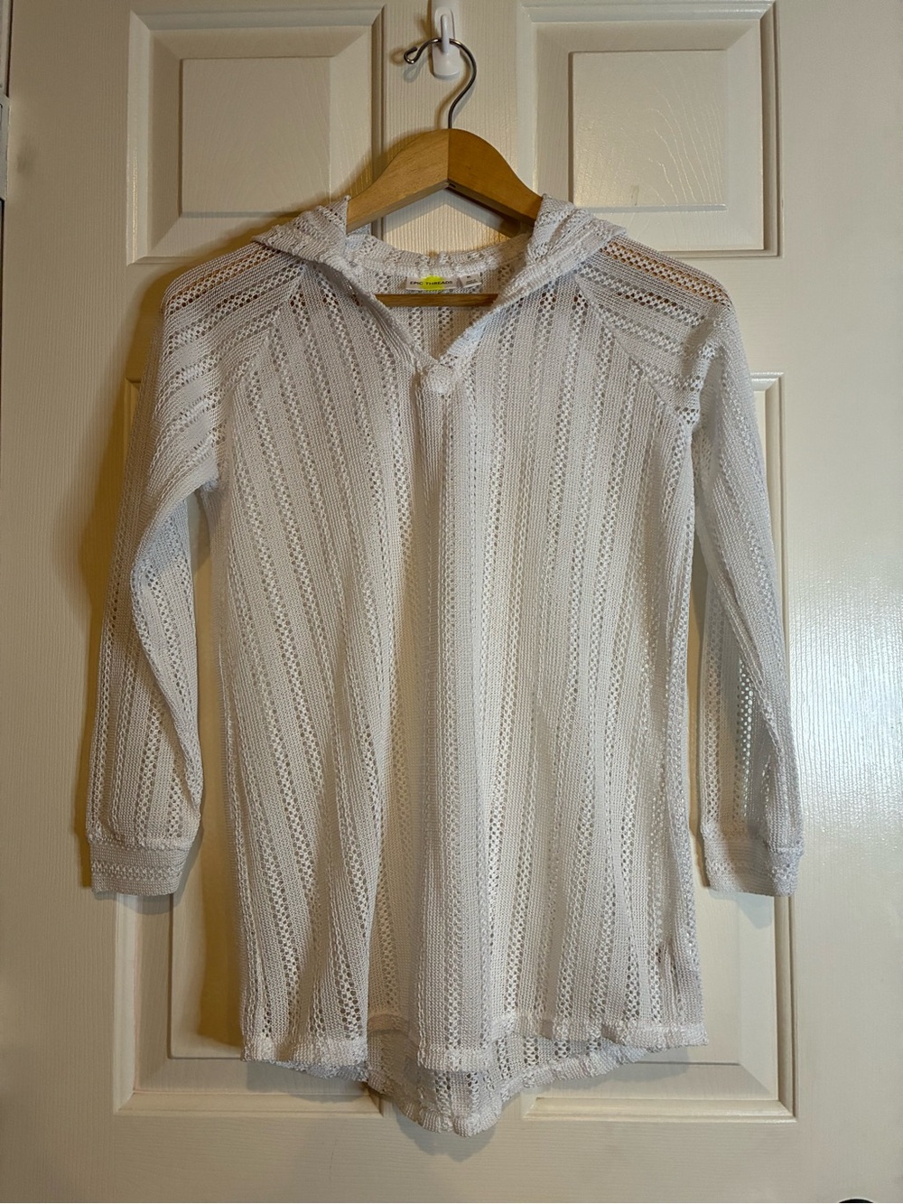 Epic Threads White Open-Knit Hooded Pullover